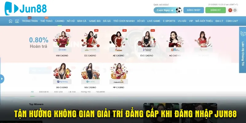 Tận hưởng không gian giải trí đẳng cấp khi đăng nhập Jun88